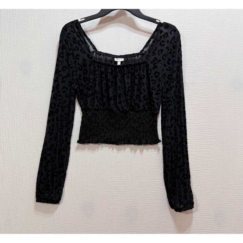 Self Esteem Leopard Print Crop Top Women M Black Mesh Velvet Burnout Goth Grunge